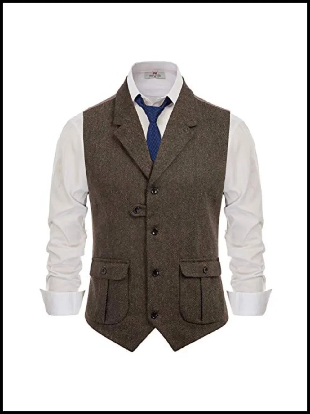 Mens Western Herringbone Tweed Suit Vest Slim Fit Waistcoat